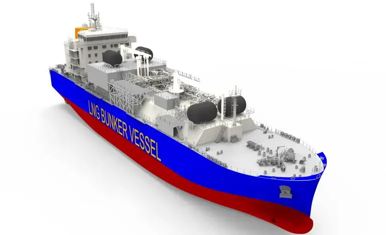 3D rendering of the future LNG bunker vessel
