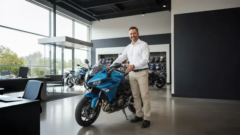 Venta de motocicleta en tienda.