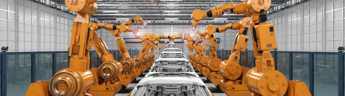 Car manufacturing assembly lines with robot arms