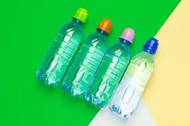 plastic water bottles with caps of different colour