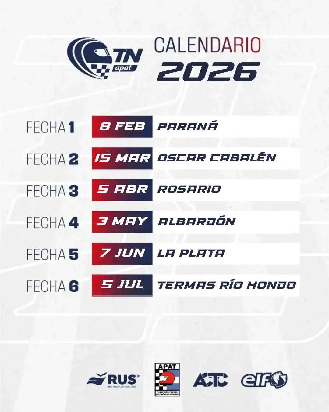 Calendario del TN 2026