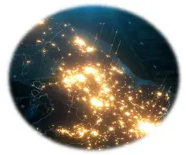 Map of the UK with a brightly lit electricity network