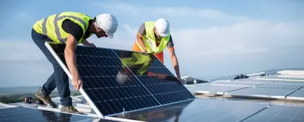 Image of two people installing solar panels.