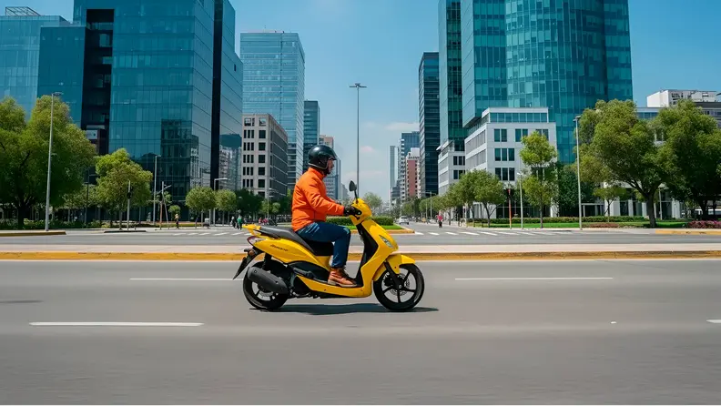 Motoneta en ciudad, con aceite ELF Moto 4.