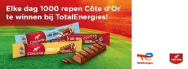 Tot en met 18 december geeft TotalEnergies elke dag 1.000 repen Côte d’Or weg ! 