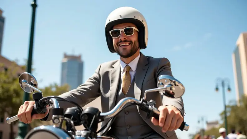 Motociclista vestido de traje; : Distinguished Gentleman's Ride 2025 en CDMX.