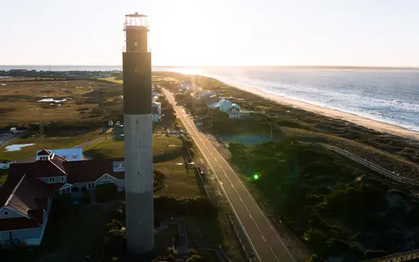 Carolina Long Bay shore and lighthouse