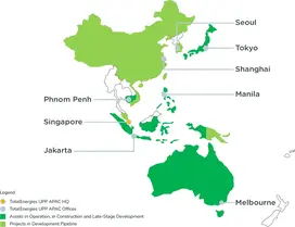 map showing TotalEnergies' Utility Power Plant activities