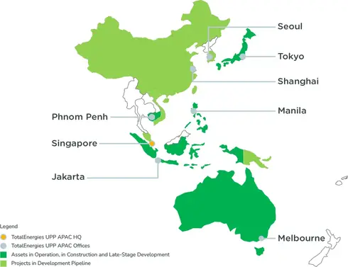 map showing TotalEnergies' Utility Power Plant activities