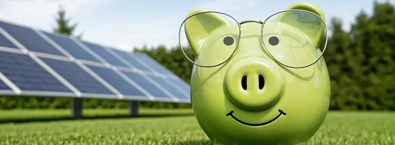 Cochon vert avec panneaux solaire