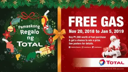 Manila, December 7, 2018 – TOTAL (Philippines) Corporation is celebrating the season of giving by treating 2,000 customers to fuel e-vouchers worth up to P1,000 weekly in its Pamaskong Regalo ng TOTAL promo!