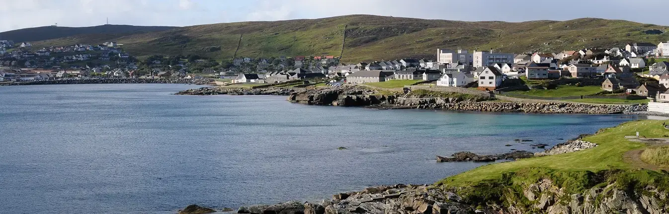 View of Lerwick town beside the sea in Shetland