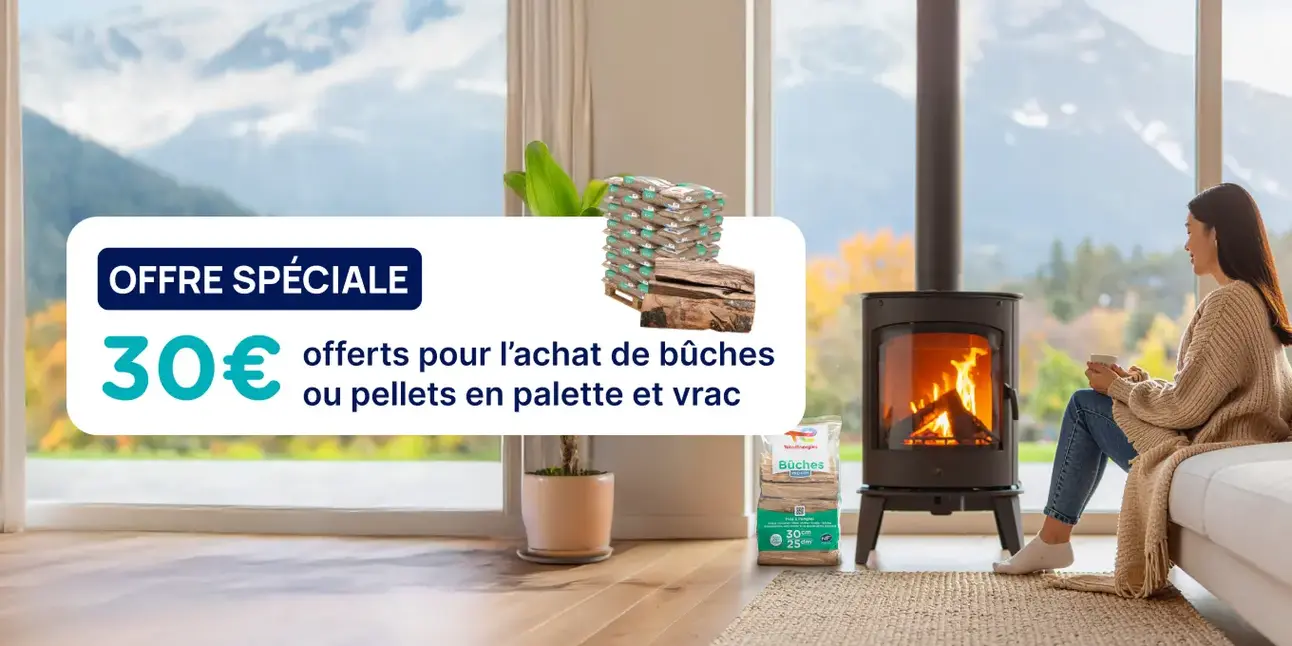 Cet automne, 30€ offerts sur les Pellets & Bûches Premium ! BP