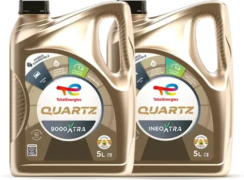 Quartz 9000 Xtra and Quartz Ineo Xtra car engine oil bottles