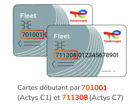 Cartes débutant par 701001 (Actys C1) et 711308 (Actys C7)