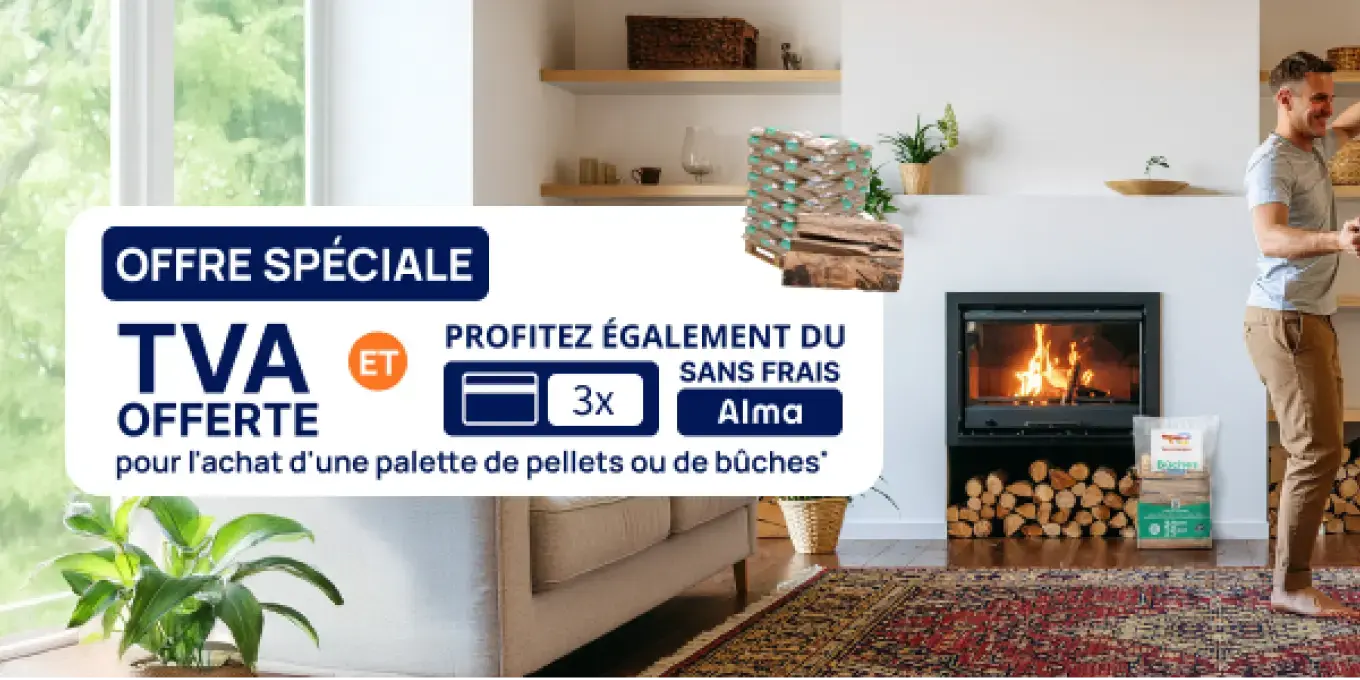 Cet été, TVA offerte + 3x sans frais sur Pellets & Bûches !