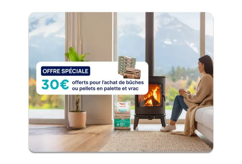 Bénéficiez d'une remise de 30€ sur les Pellets et Bûches Premium ! - HP